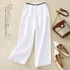 Linen Wide Leg Pants Women Loose Flowy Versatile Cropped Trousers