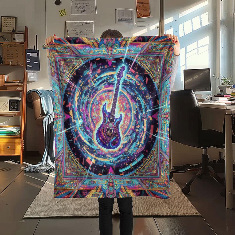 

1Pc Vintageguitar Print Flannel Blanket, High quality Comfortable for All Seasons, Home Decor, Warmth and Comfort, Perfect for Christmas Gifts 80cm x 120cm