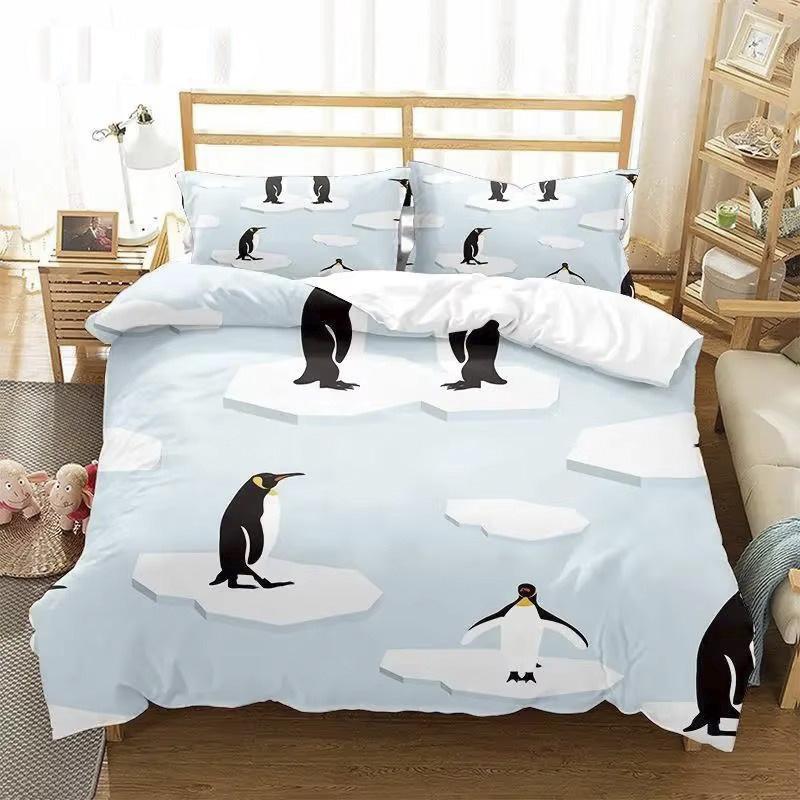 Penguin Bedding Set For Teen Children Bedroom Polyester Various Sizes Decor Ultra Soft Comfortable Cartoon Baby Set