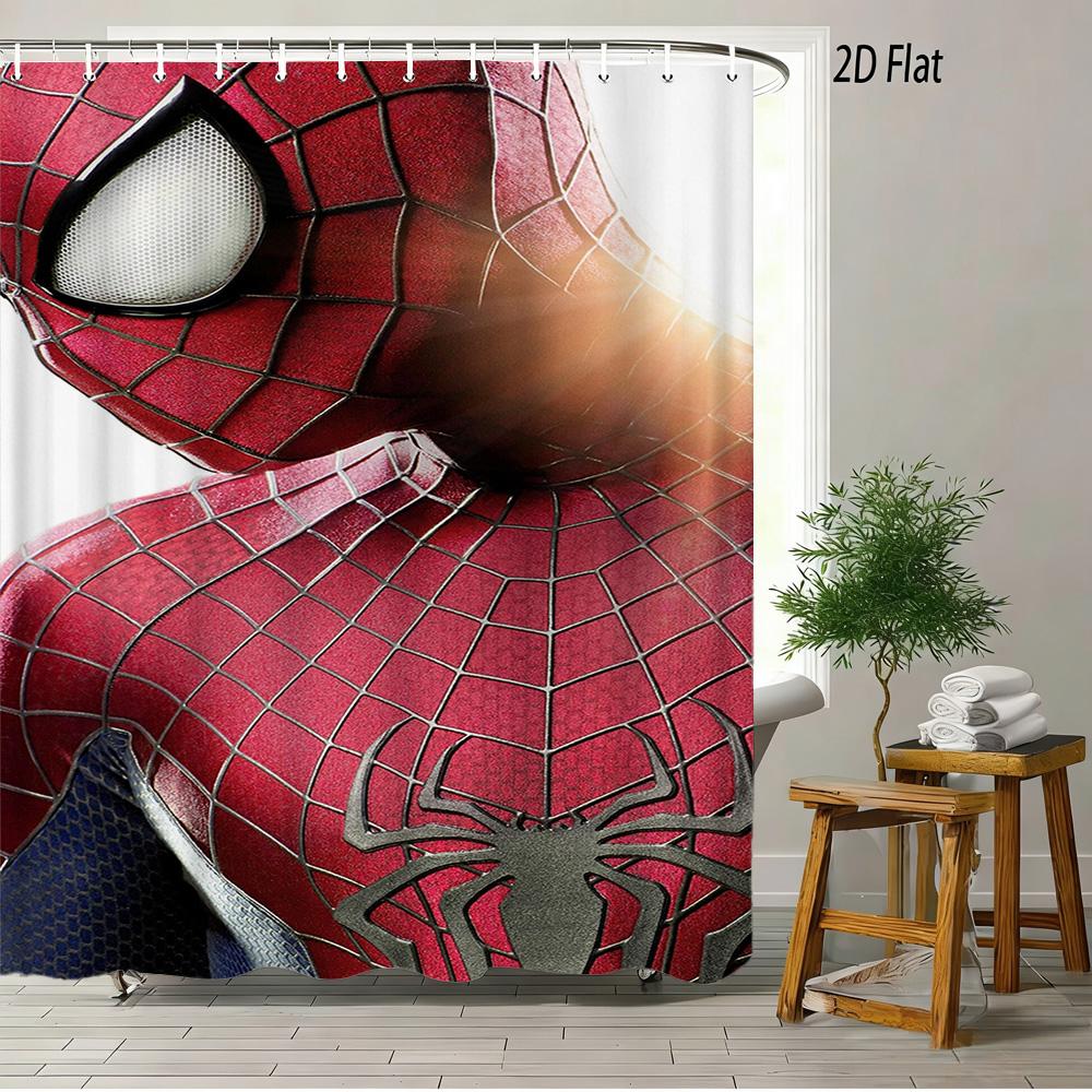 Spider-Man Black Red Gold Suit Waterproof Shower Curtain For Superhero Bathroom Decor