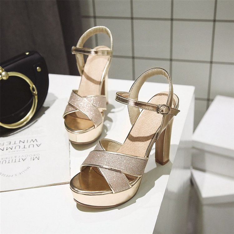 Dámské sandály na vysokém podpatku sexy evropský a americký styl voděodolná platforma sandály s otevřenou špičkou na silném podpatku velké dámské boty