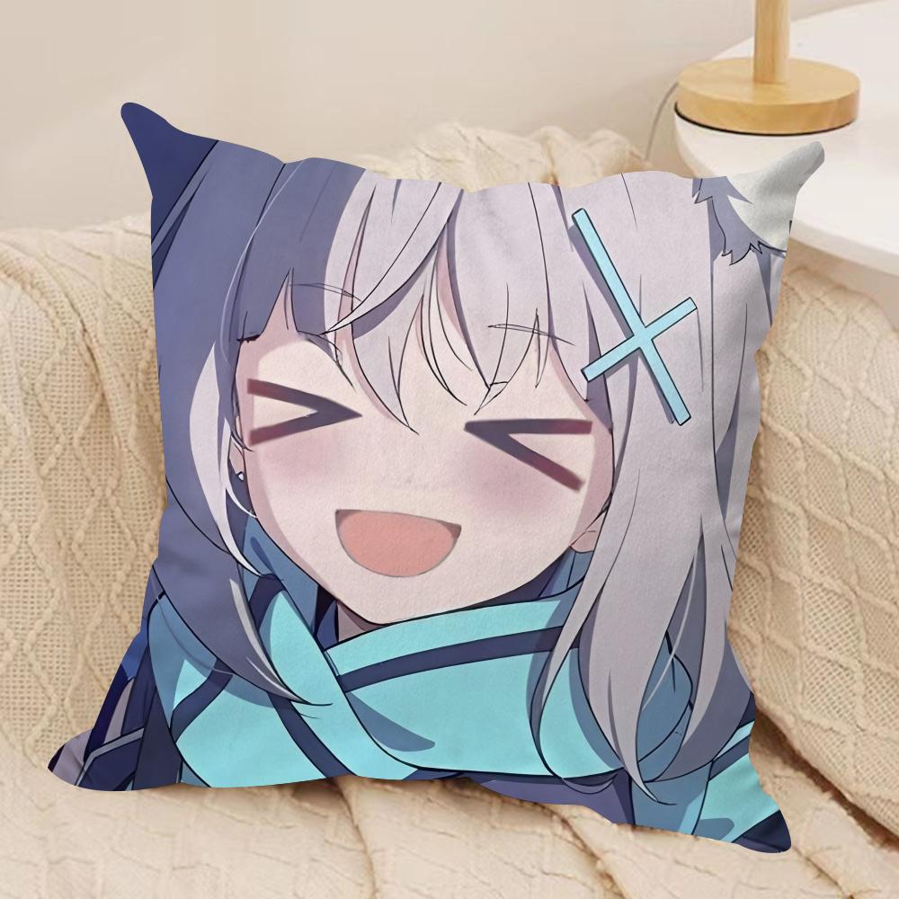 SSunaookami Shiroko Blue Archive Cushion Cover Silky Short Plush Invisible Zipper Dustproof Sofa Pillow Case For Home Decor