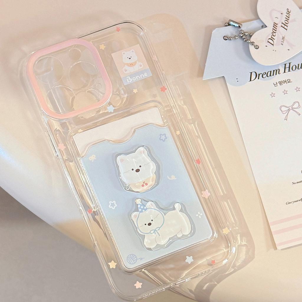Korean-style Puppy Card Holder Suitable for Apple Devices17promax Phone Case iphone16Transparent14All Inclusive13Three-Dimensional15