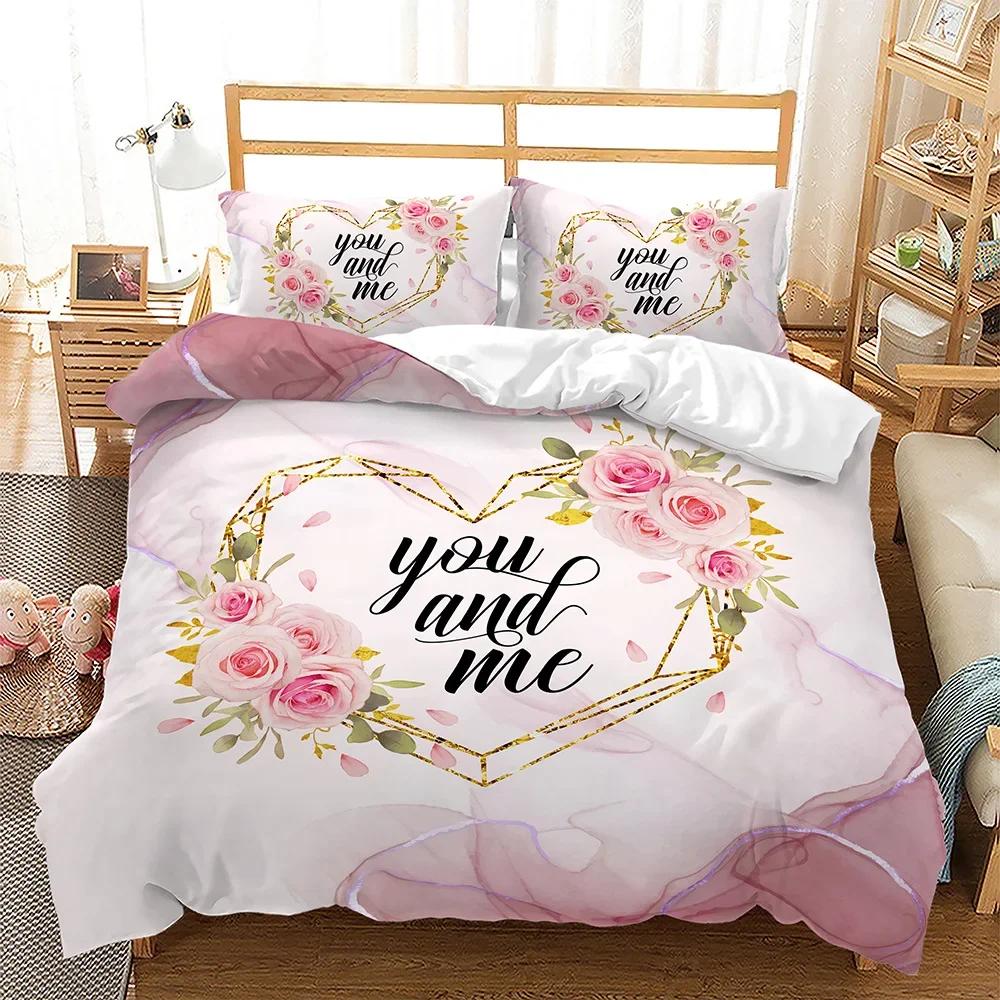 Couple Soft Duvet Cover Romantic Love Patern of Lovers Pink Beding Set Winter Single/double Soft Duvet Cover Bedrom Set Fre Shiping