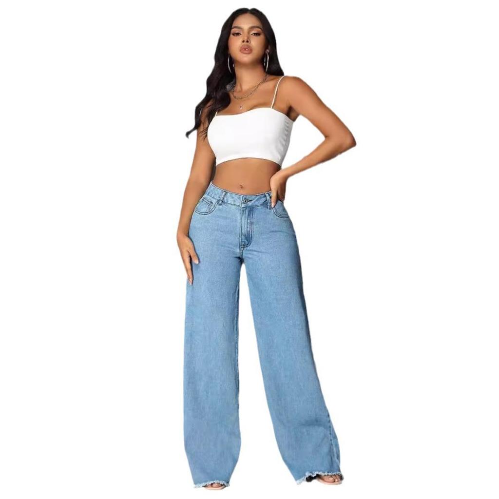 In-Stock Women's Floor-Length Low-Waisted Wide-Leg Jeans
