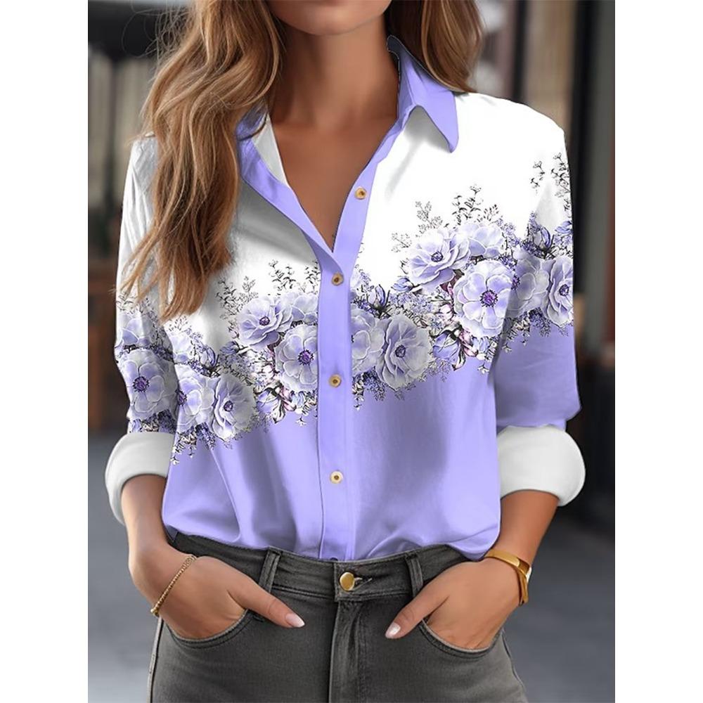 Women shirts & blouses Pink Light Green Floral Button Print Long Sleeve Elegant shirt party Fashion Shirt Female clothing Blouse