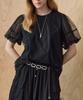 MAXZA Mesh Layered Balloon Sleeve Blouse T-Shirt