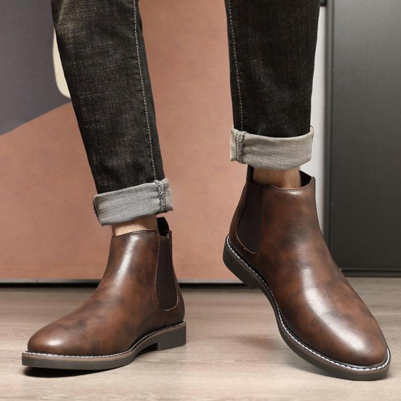 Men'S Chelsea Boots Luxury High Quality Men Leather Boots Fashion British Style High Top Men Shoes Comfort Business Ankle Boots