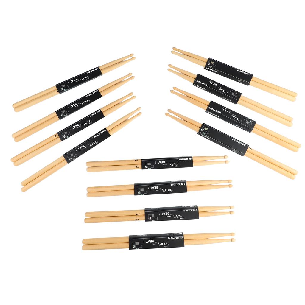 12 Pairs 7A Drumstick Maple Wood Oval Tip Anti Slip Drum Stick Set for Performance Practice