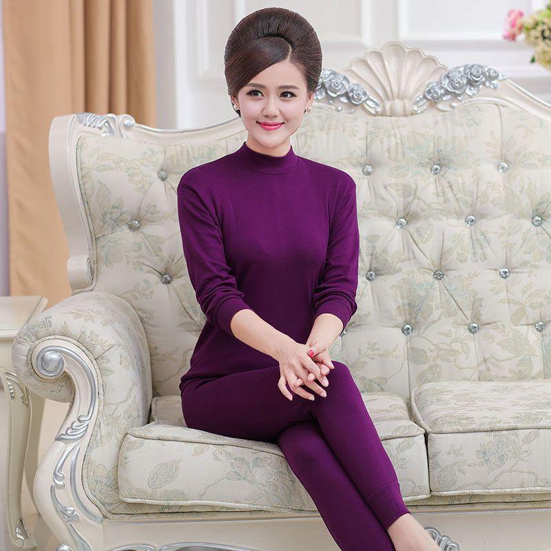 A High-neck, Thin and Large-sized Cotton Sweater Set for Middle-aged and Elderly Women In Thermal Underwear