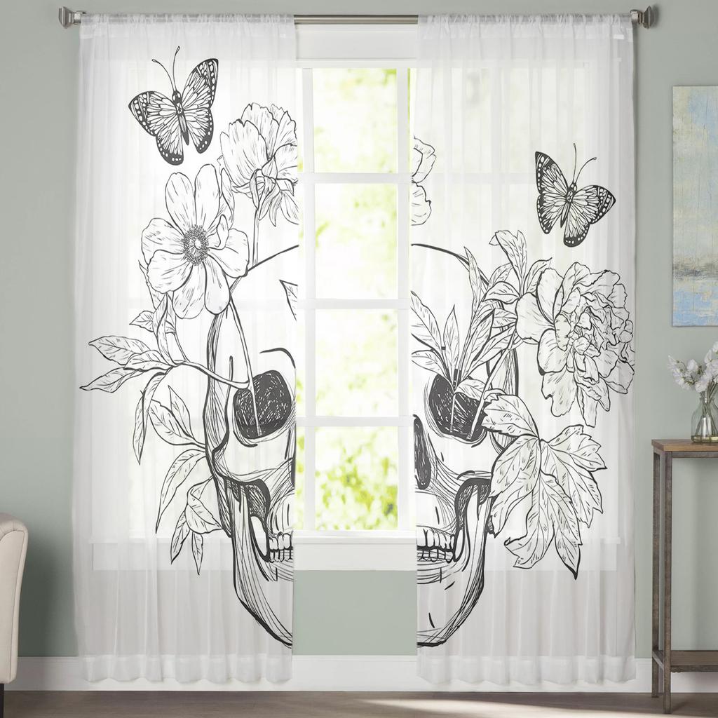 Skull Flower Butterfly Leaf Modern Tulle Curtains For Living Room Bedroom Home Kitchen Window Sheer Curtains