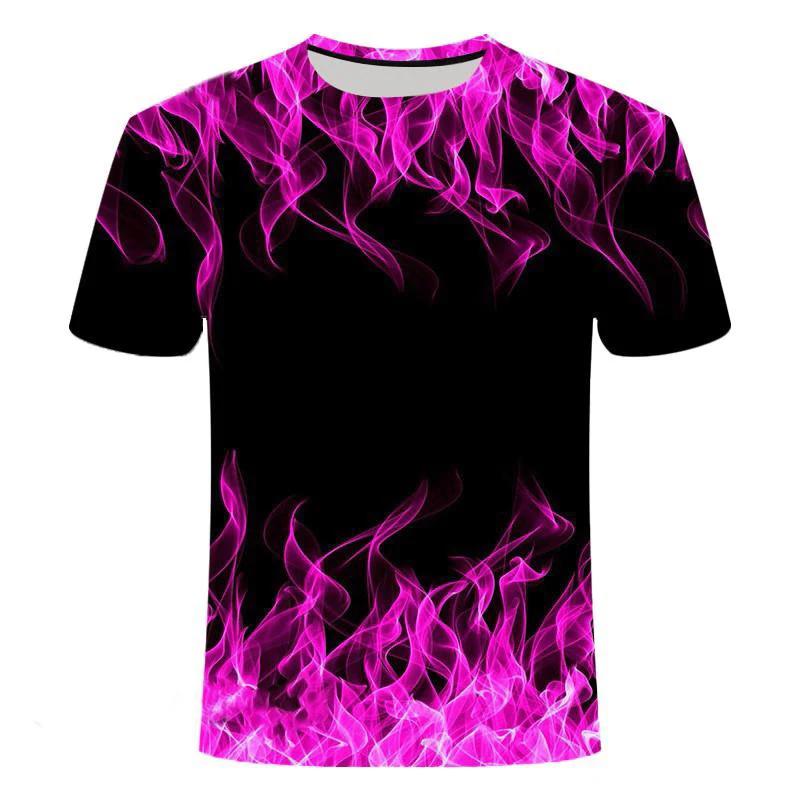 Purple Flame Smoke Border 3D All Over Print Short Sleeve T-Shirt Casual Top