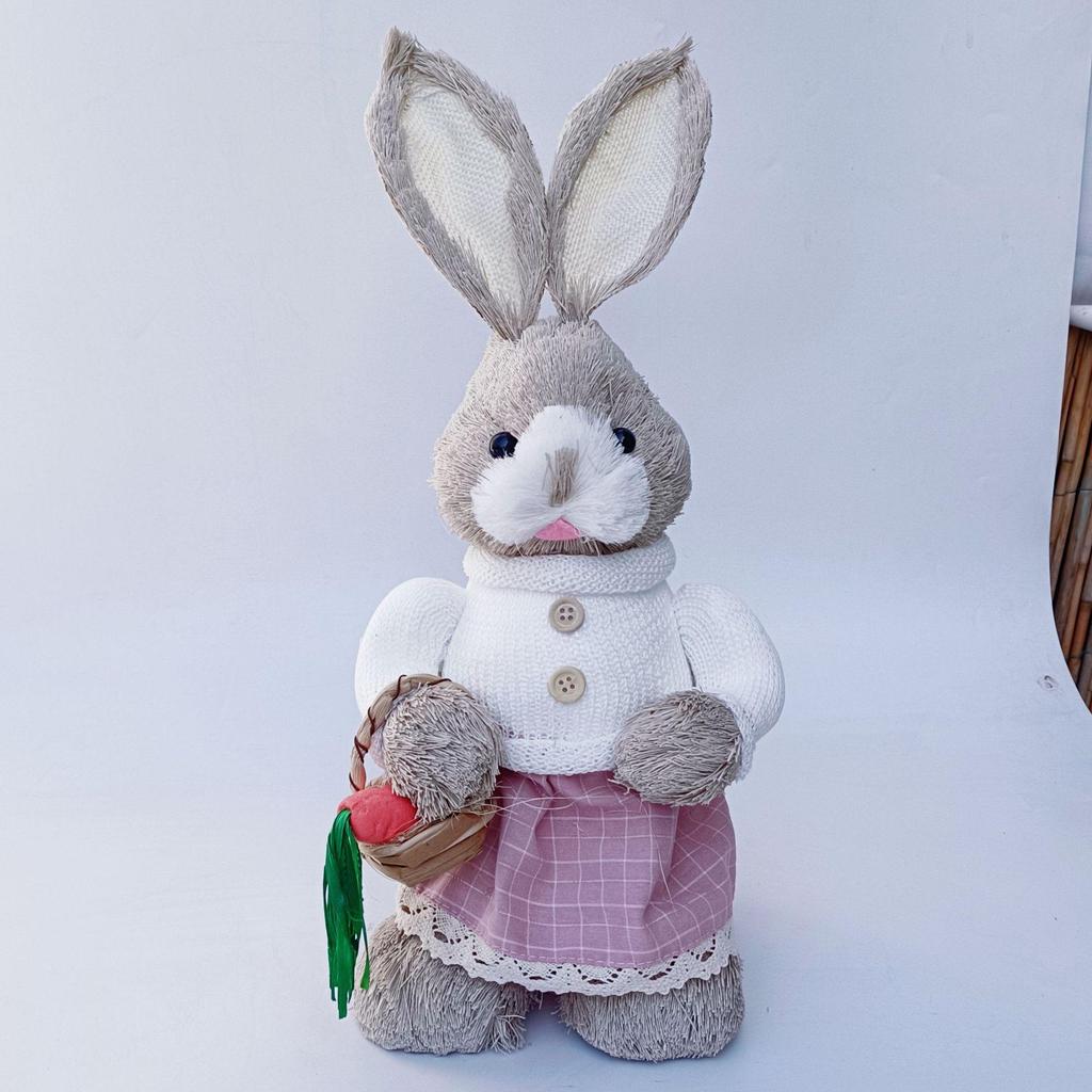 45CM Medium Woven Reed Rabbit Handmade Forest Style Folk Home Decoration Souvenir