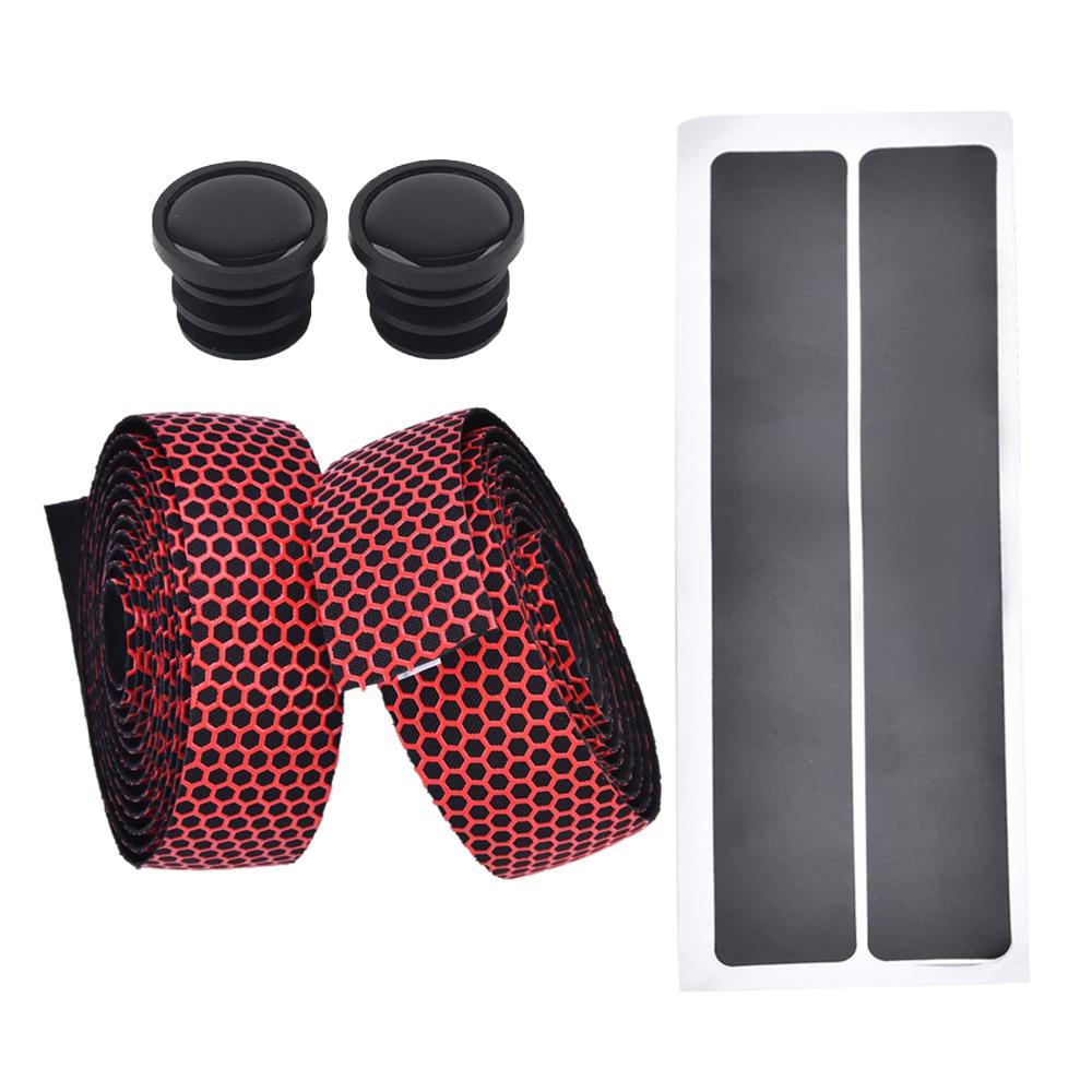 1 Pair PU+EVA Bike Handlebar Tapes Anti Skid Honeycomb Handlebar Grip Tapes with Bar End Plugs Shock Absorption Bicycle Bar Tape