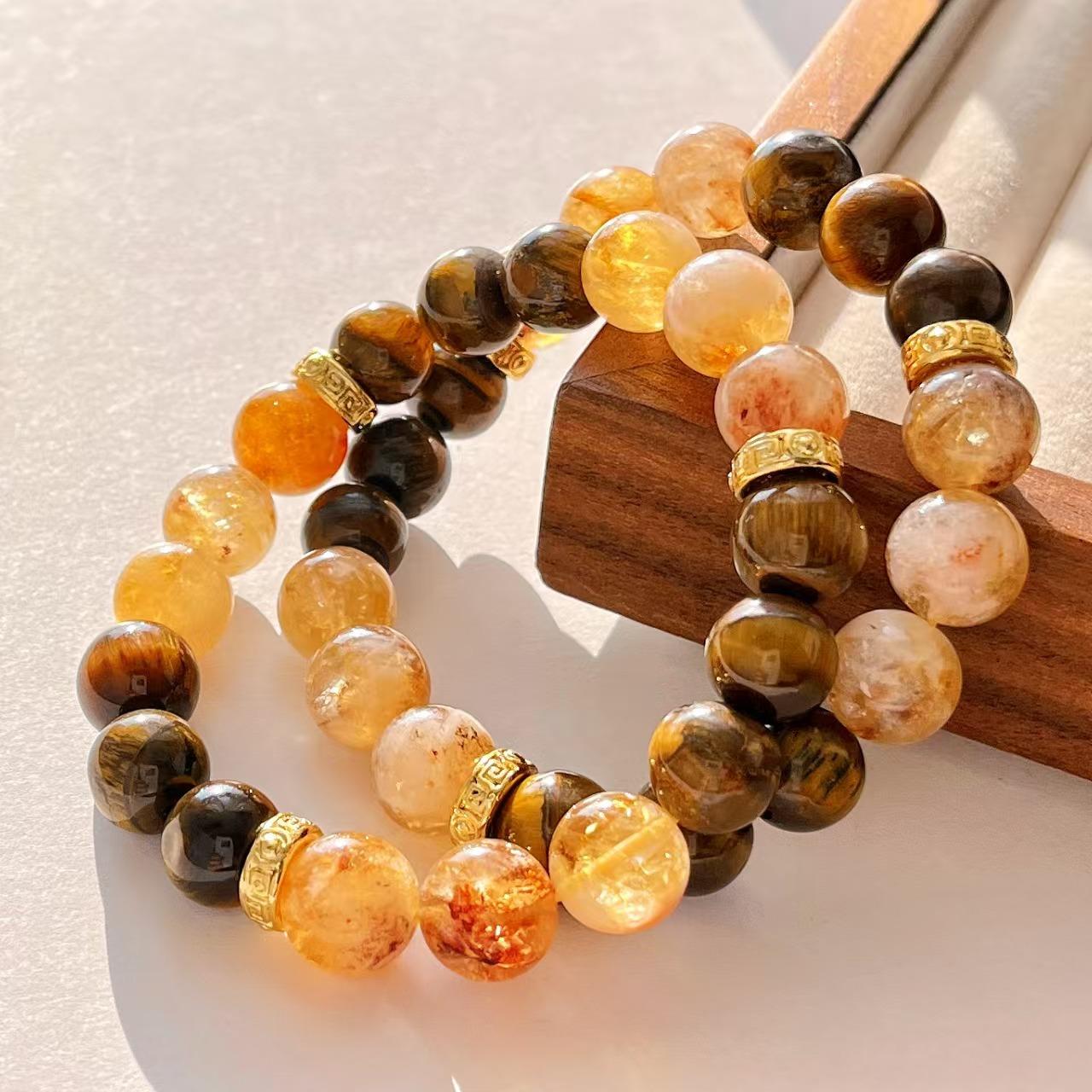 Boutique National Style Retro 10Mm Honey Milk Cover Natural Yellow Tower Crystal Tiger S Eye Stone Bracelet Bracelet.