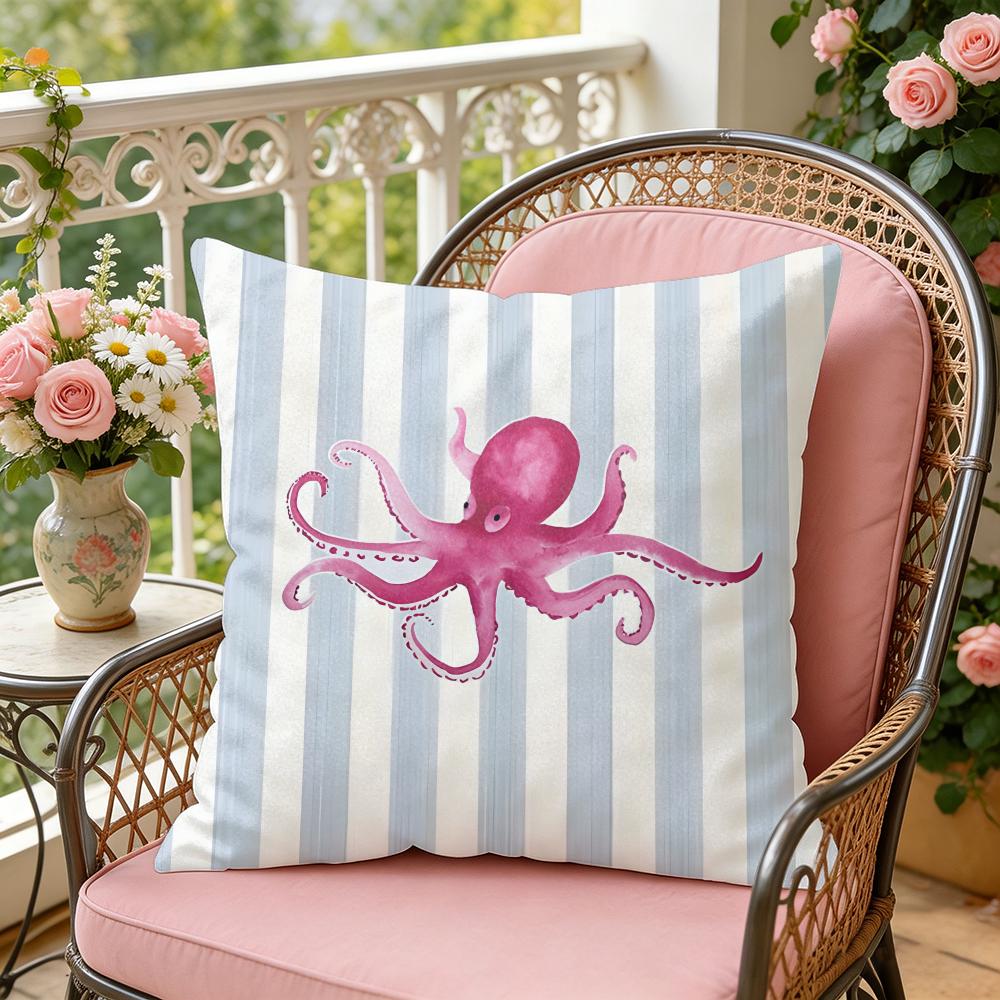 Ocean Life Theme Striped Cushion Cover Soft Plush Throw Pillow Cover DoubleSided Cushion Case Sofa Bedroom Home Decor