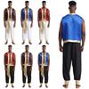 Traje de Roleplay de Príncipe Árabe de 2 Peças M-3XL para Homens: Conjunto Colete e Calças com Acabamento Metálico Brilhante, Roupa de Festa Halloween Frente Aberta