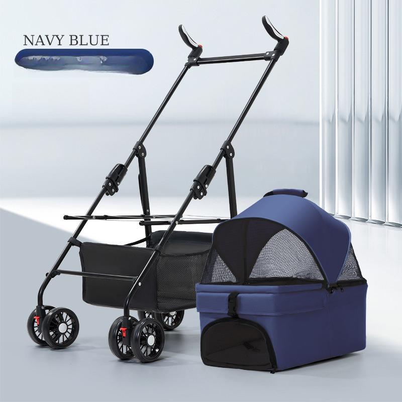 Metal Pet Stroller Lightweight Foldable Detachable Carrier Outdoor Travel Cart for Dogs Cats Removable Basket Pet Walking