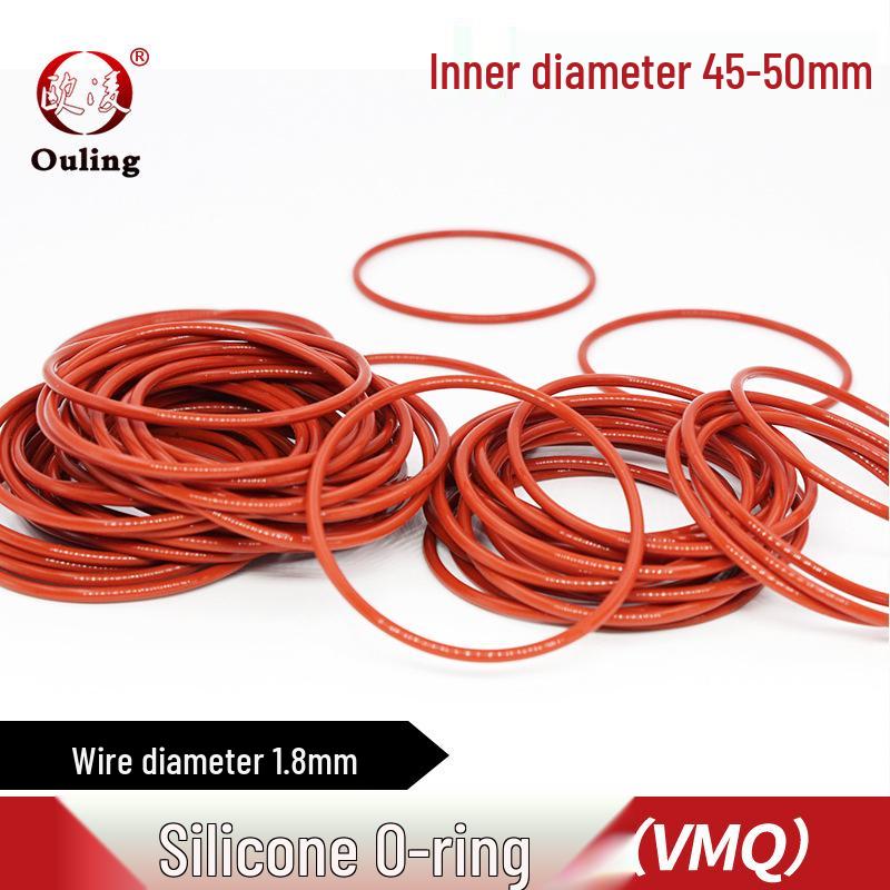 Eco-Friendly Red Silicone O-Ring, 45-50mm Inner Diameter, 1.8mm Thickness, with Excellent Elasticity 45*1.8mm (5 pcs) Red Silicone O-ring