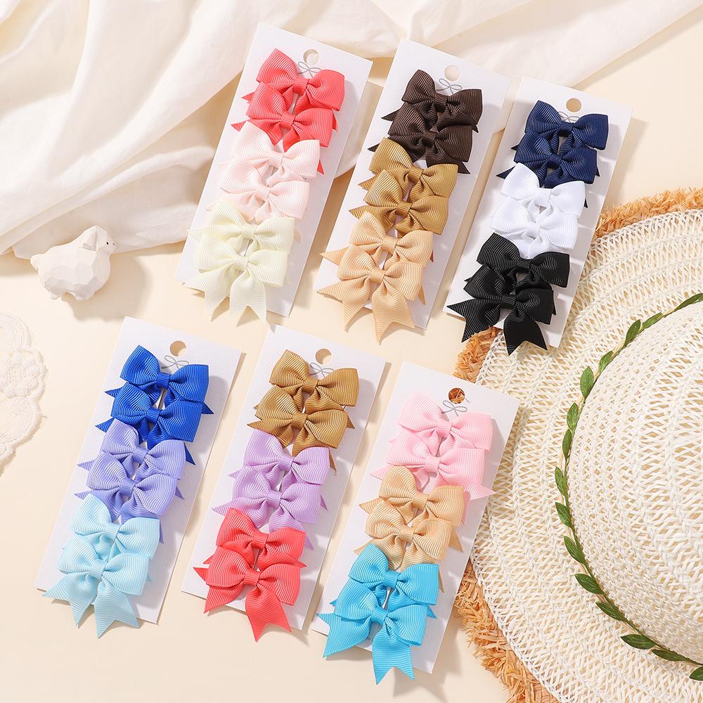 6/10pcs 1.85'' Cute Solid Ribbon Bowknot Hair Clips for Baby Girls Handmade Bows Hairpin Barrette Headwear Kid Hair Accessories