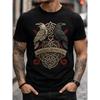 Men's Short Sleeve Graphic Tee With Celtic Knot And Raven Design, Soft Cotton Crew Neck T-Shirt For Casual Wear