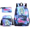 3Pcs/set Anime Cartoon Hatsune Miku Printed Backpack with Shoulder Bag Pencil Case for Teenager Student Boy Girl Large Capacity Waterproof Schoolbag