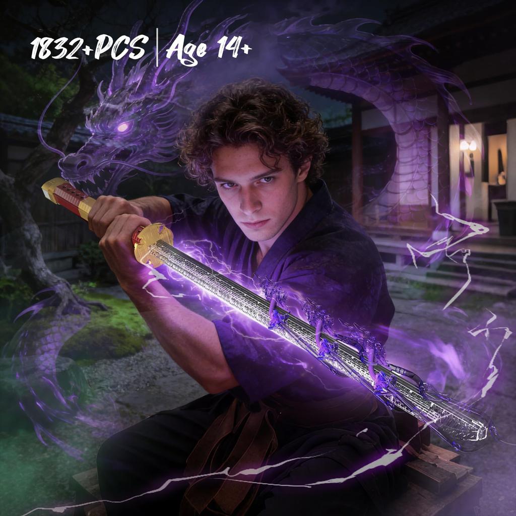 Mould King 10259 ZORO Sword Building Blocks MOC Anime Cosplay with Scabbard and Toy Set 1832 Set, Light-Up Sword, Stand, Youth/Adult/Collector (Over