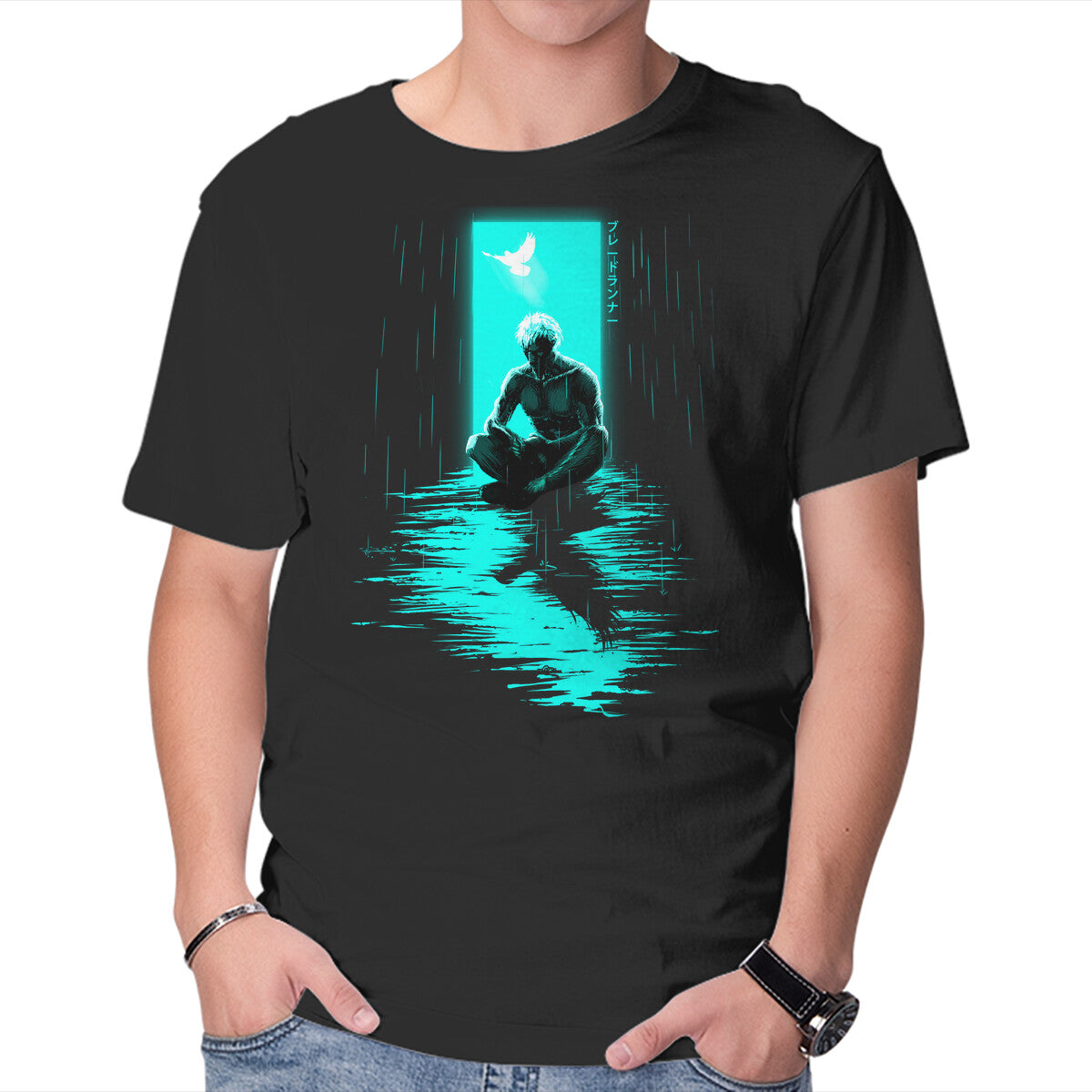 Unisex Crew Neck T-Shirt Chasing Shadows In The Rain Graphic Short Sleeve Casual Tee L