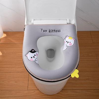 Thickened Toilet Seat Cover Zipper Closure Cartoon Pattern Toilet Mat Cushion Removable Protective Cover Bathroom
