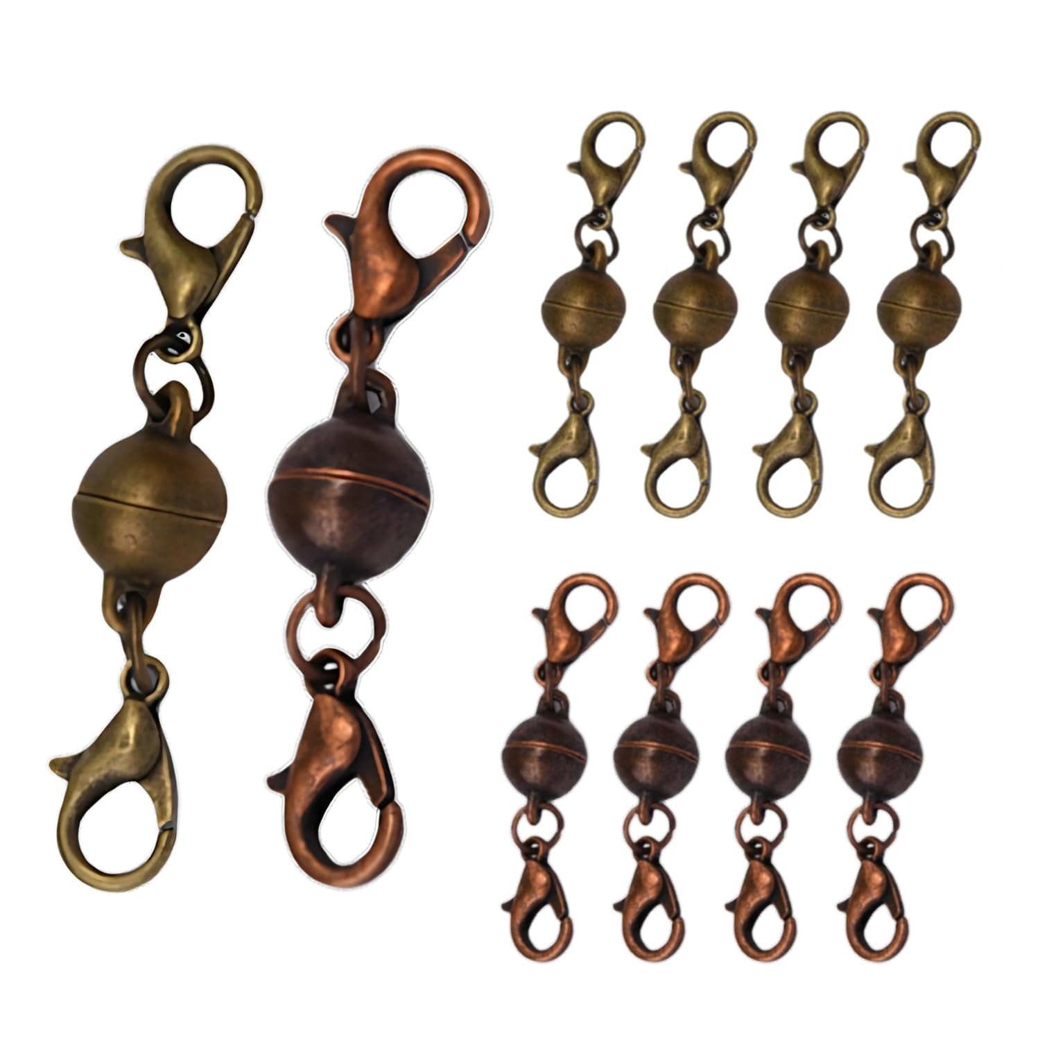 

NYANDELMO ND-0060-R09-BZCO-6mm (2) Bronze and Copper Necklaces with 6mm Magnetic Clasps and Lobster Design, Handmade, Set of 10