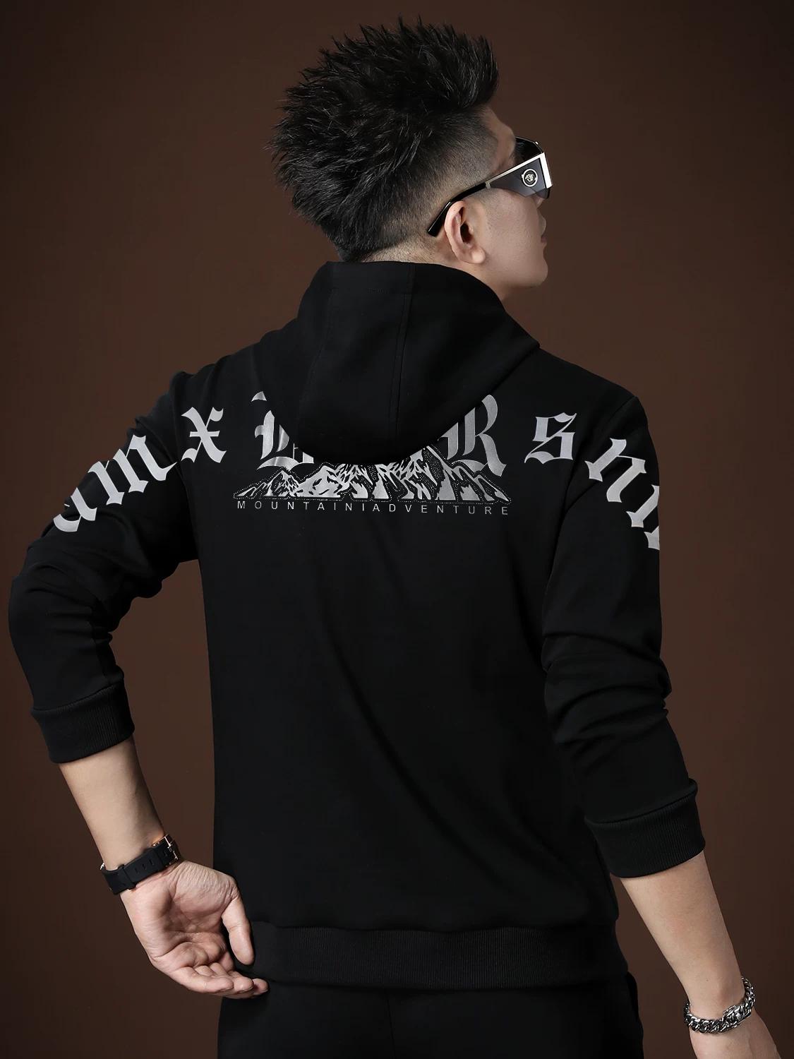 

European-Style Men s Hooded Sweatshirt with Trendy Lettering and Gold Stamping, Casual Pullover Jacket, New Autumn/Winter 2025 Men s Top 3XL белый