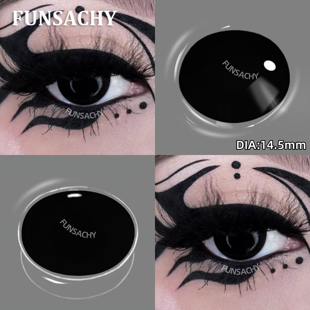 FUNSACHY Blindness Black Cosplay Contact Lenses for Eyes Halloweeen Party Makeup Eye Contacts Yearly Use Beauty Pupils Cosmetics