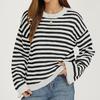 Women's Casual Striped Round Neck Long Sleeve Pullover Sweater for Everyday Wear