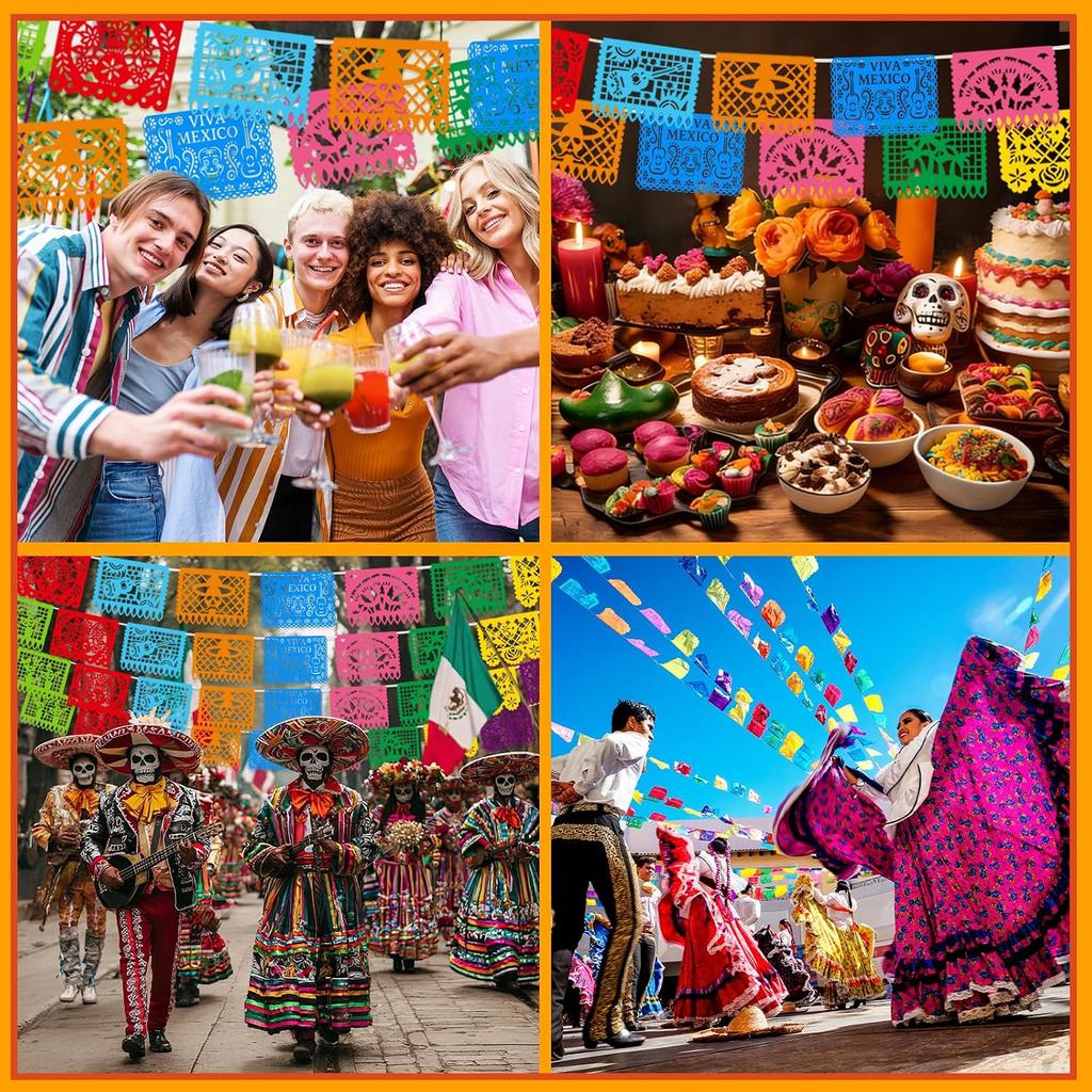 1-10Sets Mexican Fiesta Bunting Banner Felt Papel Picado Garland for Dia De Los Muertos Cinco De Mayo Party Decoration