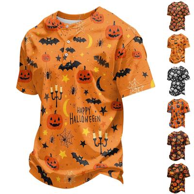 Men's Casual Lightweight Breathable Button Down Short Sleeve Shirt with Halloween Print