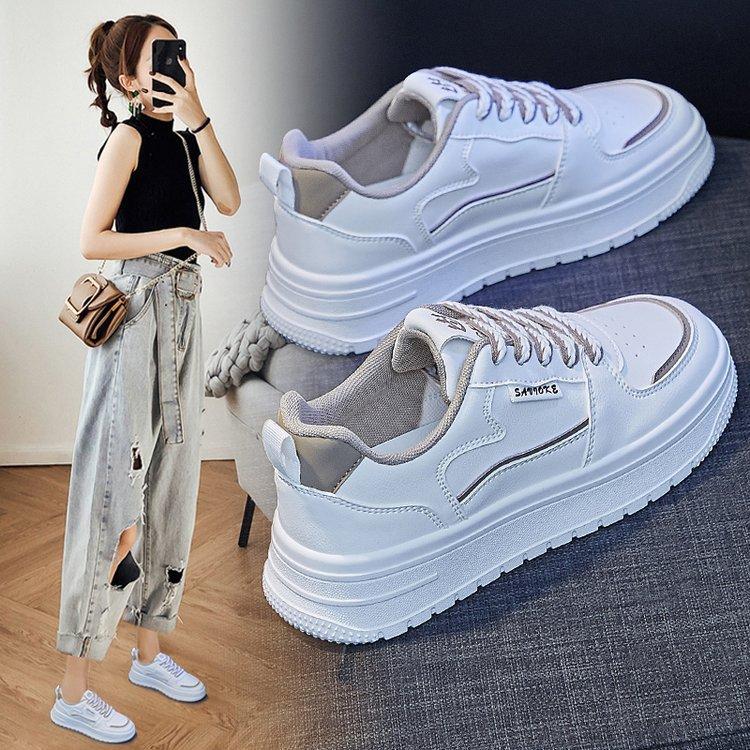 2025 spring and summer new little white shoes women's sports ins trendy thick-soled contrasting color lace-up casual shallow mouth board shoes women