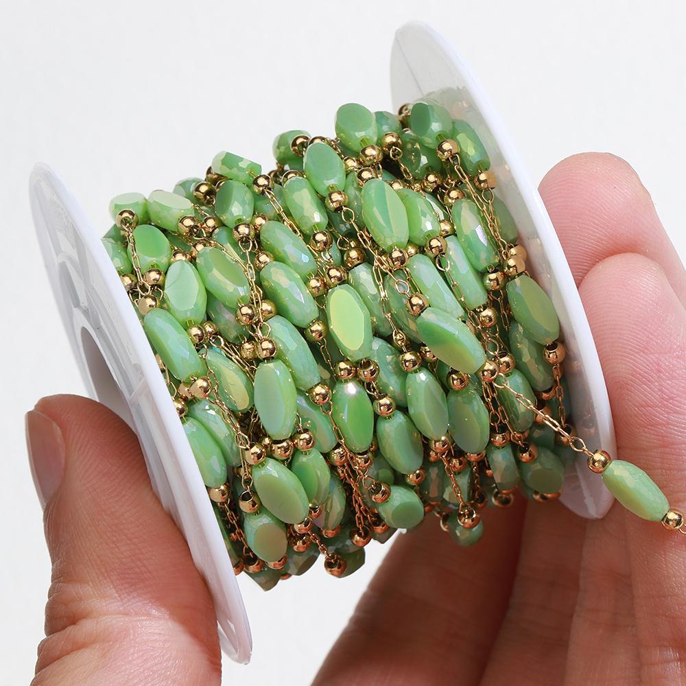 2meters 1meter Stainless Steel Love Heart Beaded Chain Clear Pink Green Crystal Chain for Necklace Bracelet Jewelry Making DIY