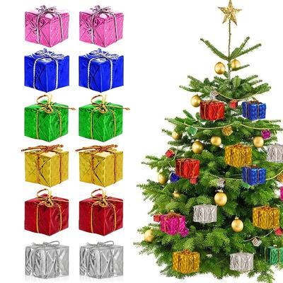 12 Stück Christbaumschmuck, kleine Weihnachtsgeschenkbox, zarte Ornamente, Laserschaum-Geschenkpackung für Weihnachtsfeiern und Festivals