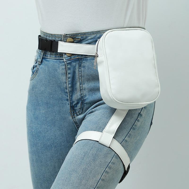 Trendy Stylish Black Women Waist Leg Belt Leather Cool Girl Bag Fanny Pack for Outdoor Hiking Motorcycle