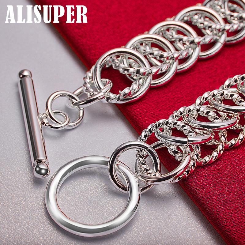 925 Sterling sølv runde sirkelkjede OT spenne armbånd smykker