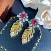New Jewelry Earrings S925 Silver Needle Zircon Flower Dual-use Retro Light Luxury Versatile Temperament Fashionable Women