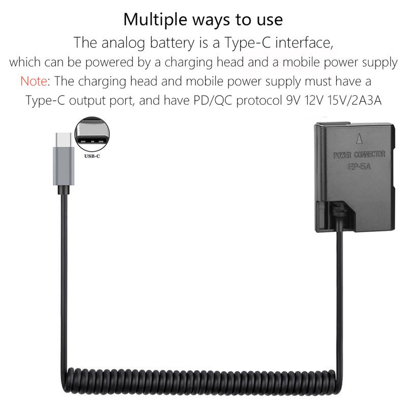 PD USB-C To EP-5A EN-EL14 Dummy Battery Power Adapter for Nikon D3100 D3200 D3300 D3400 D3500 D5100 D5200 D5300 D5500 D5600