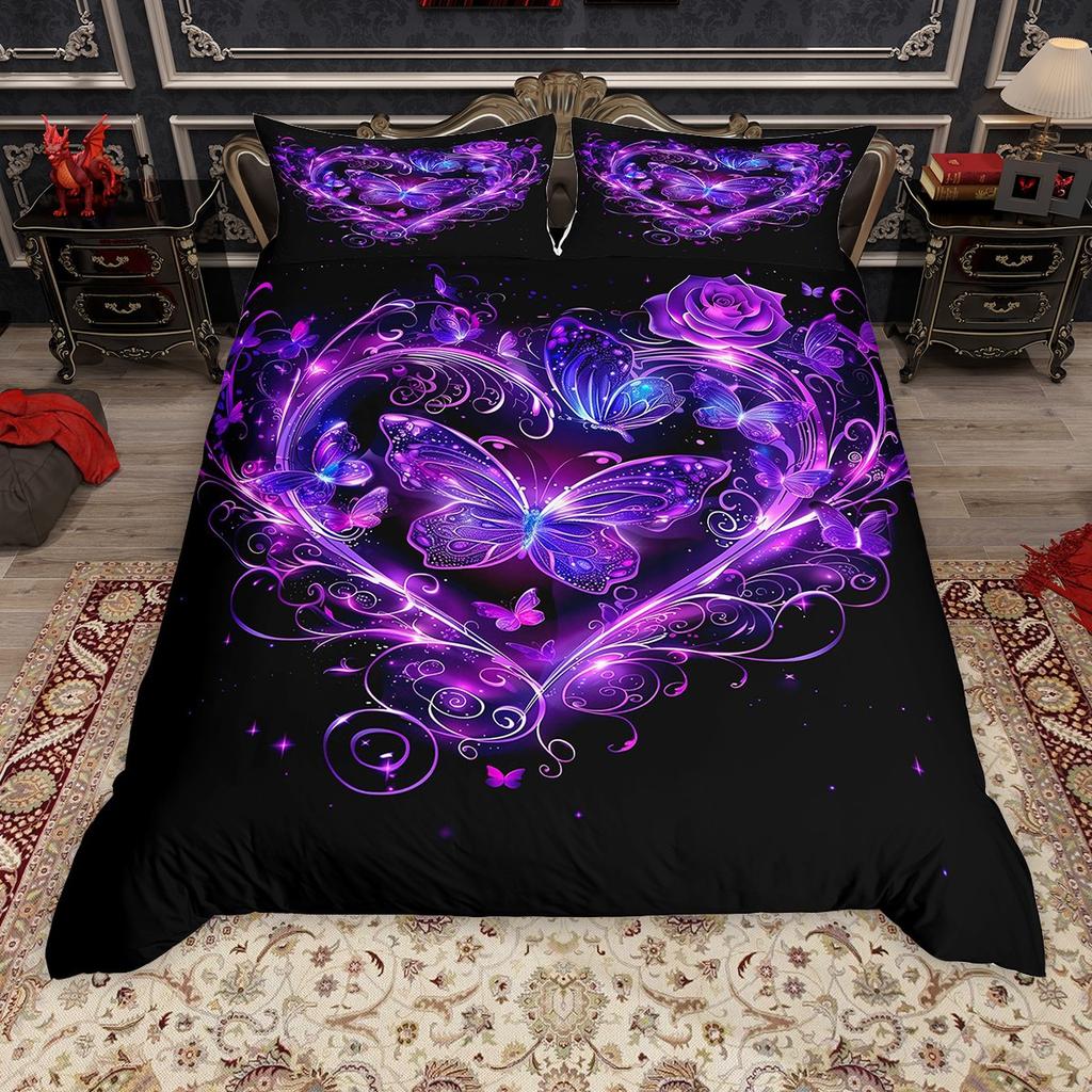 Homewish Glitter Butterfly Duvet Cover Set for Girls, Watercolor Marble Bed Set, Bling Sparkles Print Quilt Cover Set