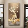 New Chinese Fengshui Golden Deer Canvas Painting Abstract Zen Stone Posters and Prints Modern Luxury Wall Art for Porch Decor