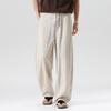 [Plain dyed Tencel Linen] Thin casual pants for men, loose straight leg, wide leg, curved knife, relaxed and comfortable pants