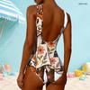 Women Plus Size One Piece Swimsuit High Round Neck Sleeveless Sloth Moon Printed
