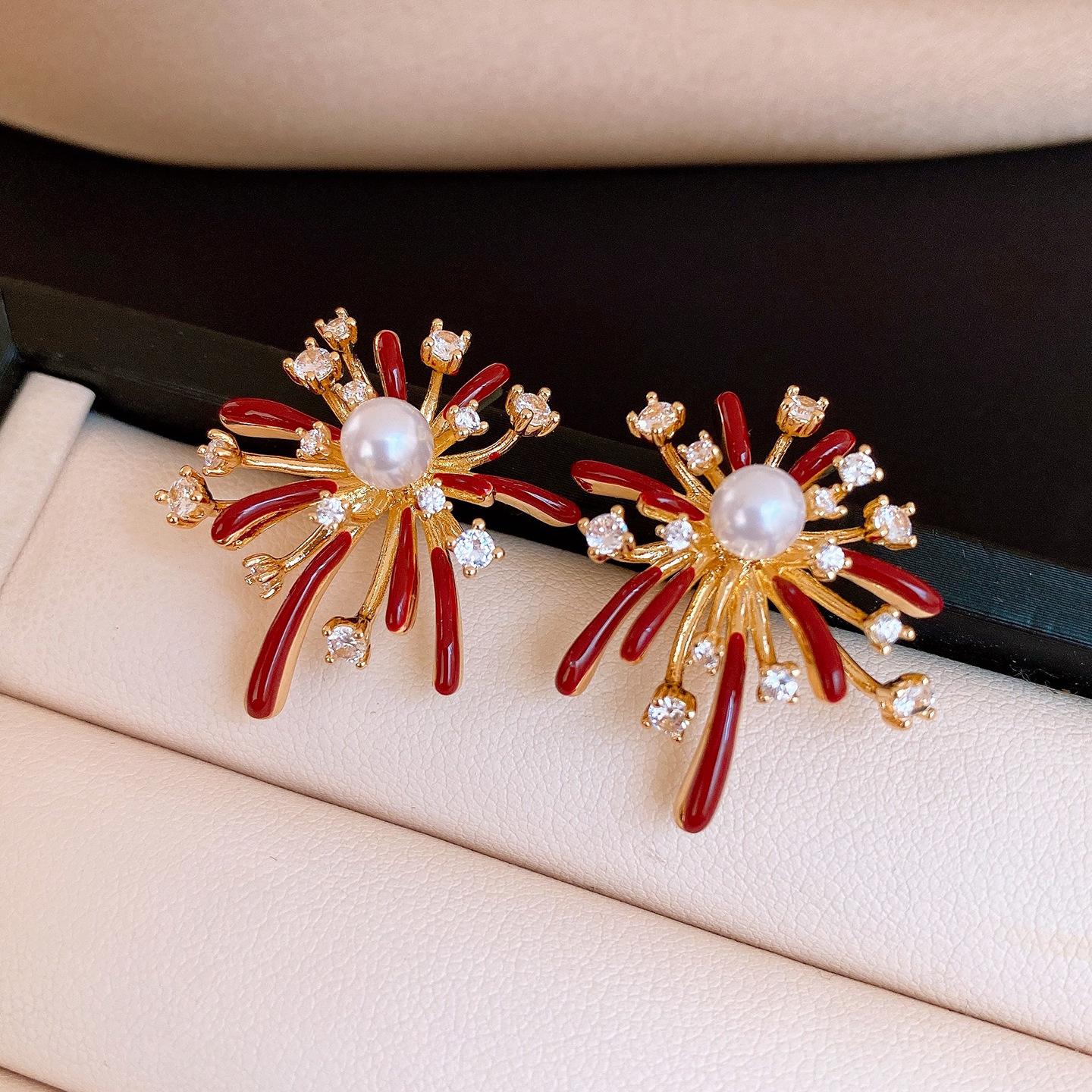 Silver Needle French Exquisite Zircon Drip Oil Fireworks Pearl Stud Earrings Niche Earrings Temperament Earrings Women