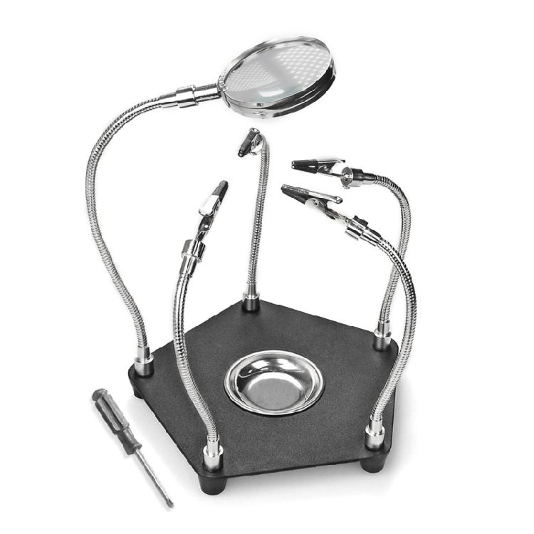 

PCB Fixture Clips Soldering Holder Third Hand Tool Magnetic Flexible Helping Hands with 3X LED Illuminated Magnifier 1