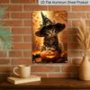 2D Flat, 1pc Autumn Maple Witch Kitty Halloween Aluminum Sign, Pumpkin Decorative Sign, Fun Decor, Halloween Artwork Wall Decor, Modern Wall Art, for