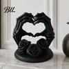 Unique Desk Ornaments 3D Printed Heart Shape Skeleton Hand Ornament, Gothic Rose Skull Statue Niche Style Art Gifts for Home Decor, Dark Romantic